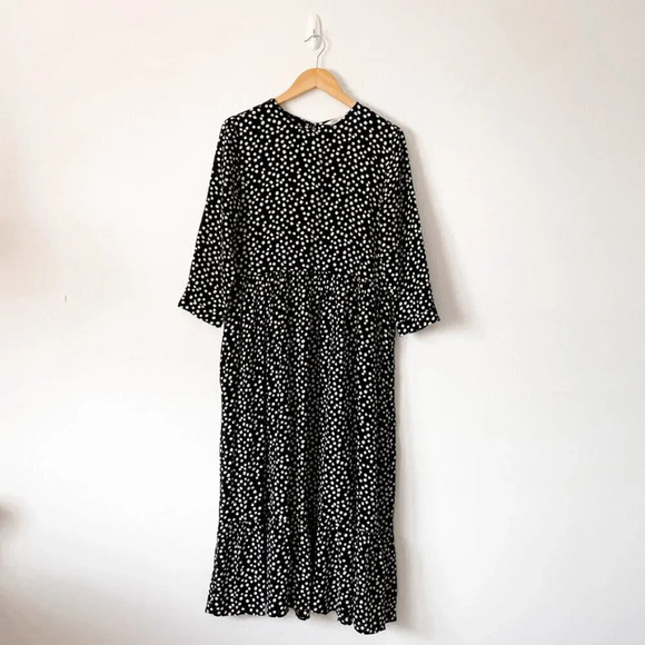 Zara Black  Polka Dot Tiered Midi Dress Bloggers Fav Sz S - Picture 4 of 10
